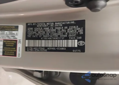 2009 Toyota Camry Le z USA, uszkodzony, nr VIN 4T1BE46K79U821737